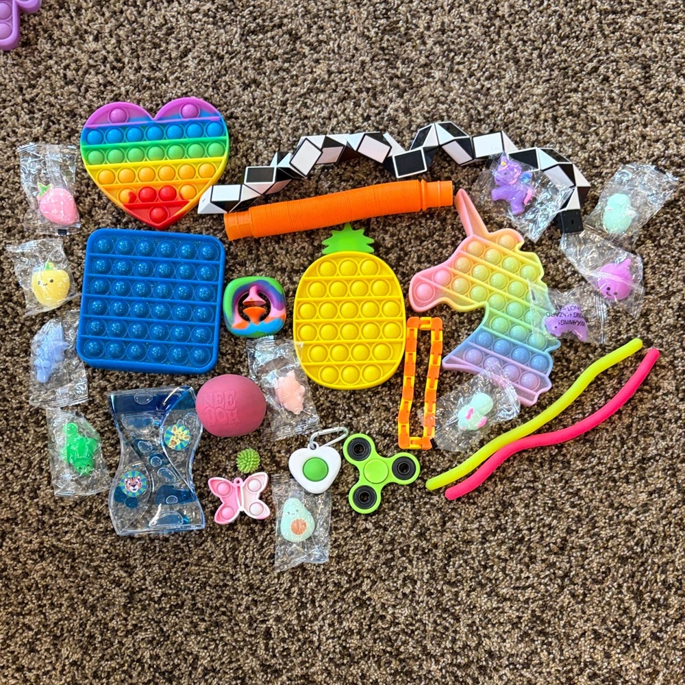 Colorful Kids Sensory Fidget Toy Set - Rainbow, Blue, Yellow, Pink